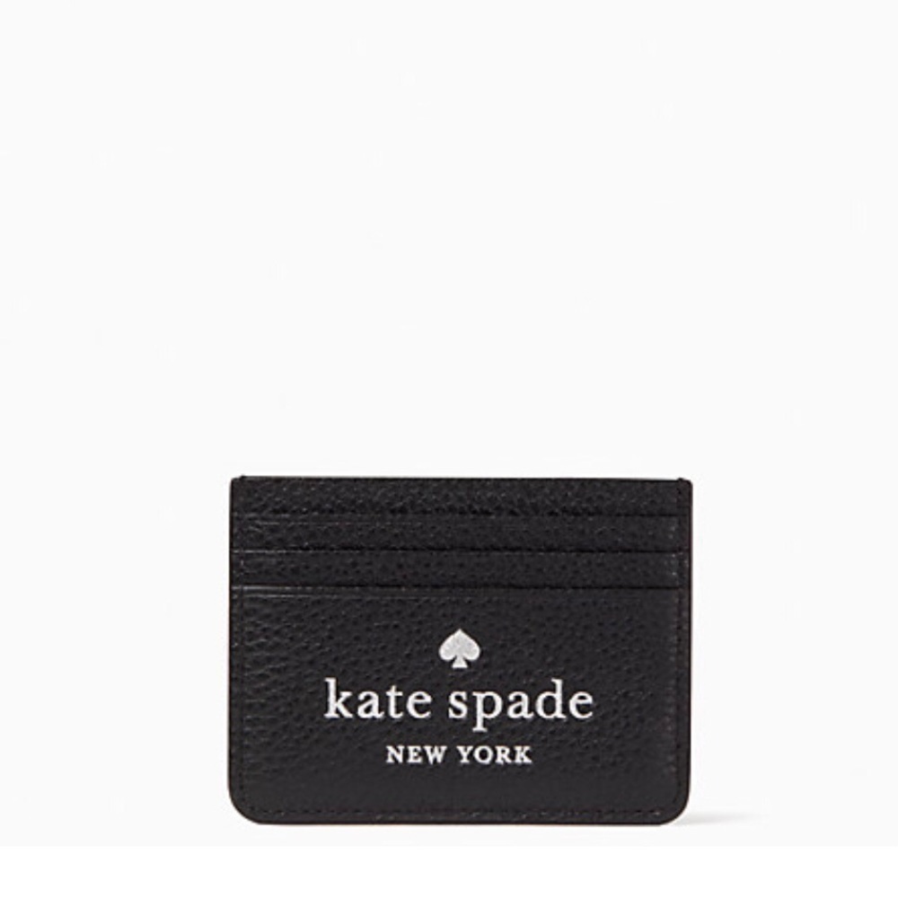 Kate Spade glitter on small slim card holder NWT Black with Silver Logo
